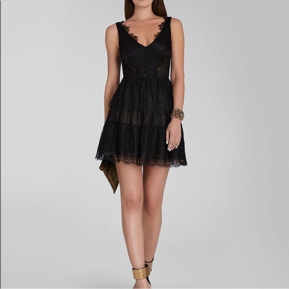 BCBGMaxAzria Dresses & Skirts - BCBGMaxAzria Willa Black Sheer Lace Mini Dress V-neck Sleeveless A-line, M